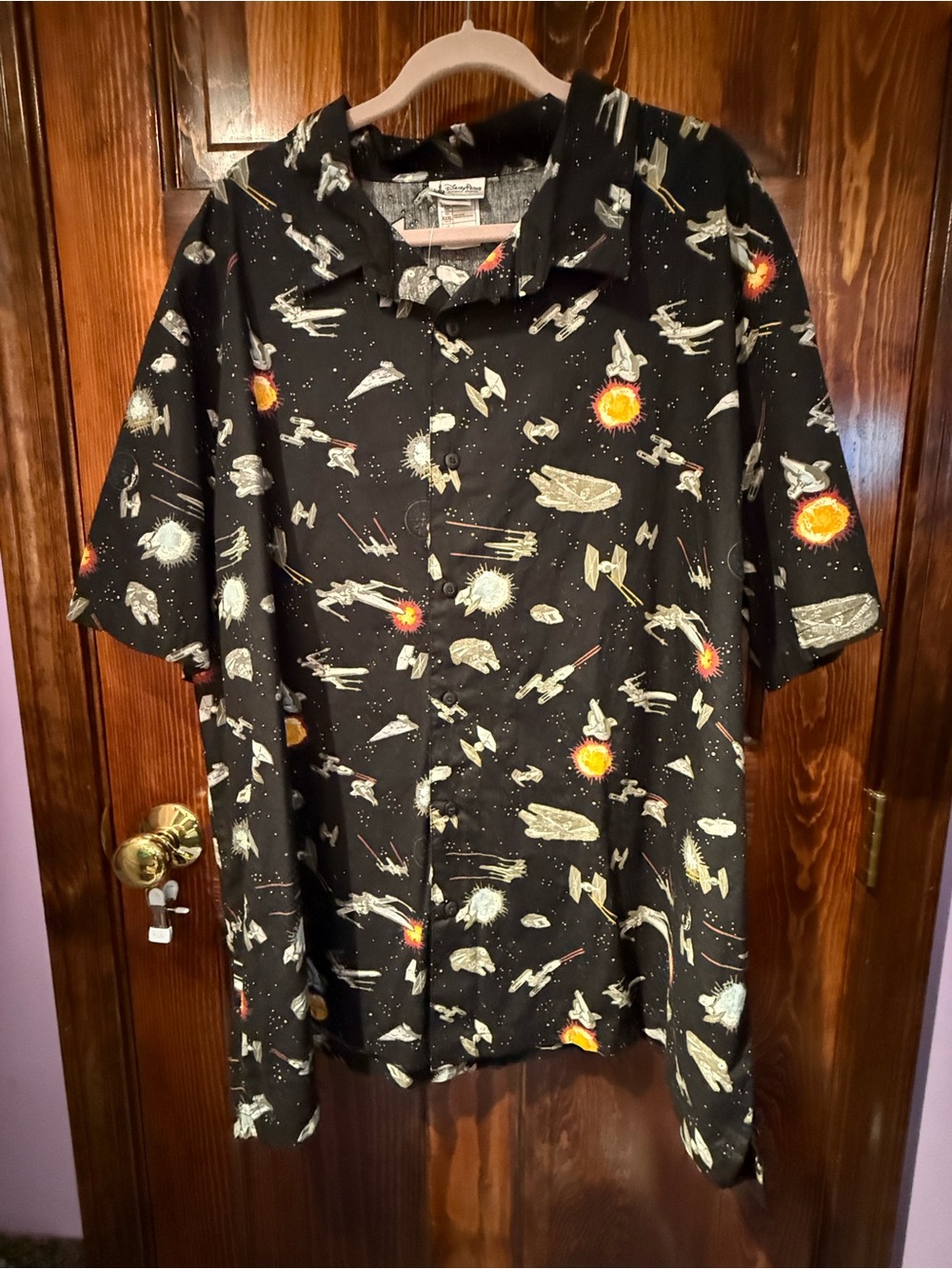 Disney Black Short-Sleeve StarWars Print Button-Down Shirt